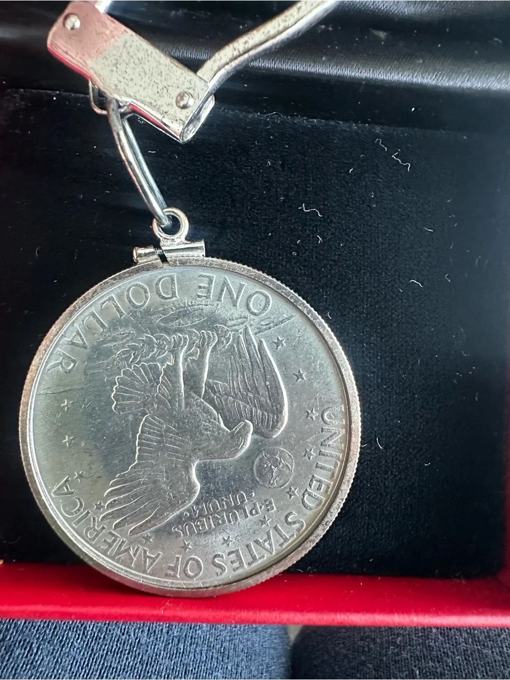 Rare vintage 1971 Eisenhower dollar keychain in its original box